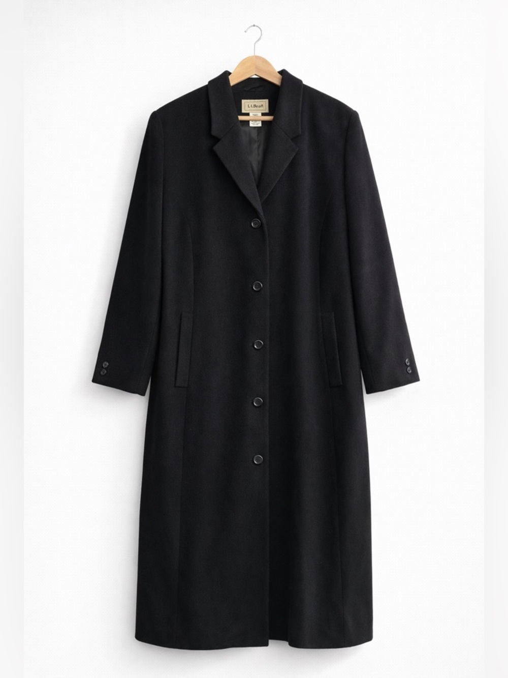 L.L.Bean Wool Cashmere Overcoat Black Long Minimalist Classic Quiet Luxury 2X - Picture 15 of 15